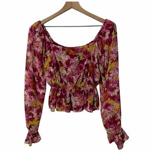 WAYF FLORAL LONG SLEEVE CROPPED BLOUSE SMALL
